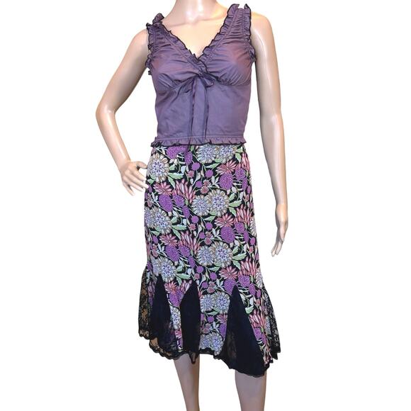 VTG Spenser Jeremy 100% Silk Skirt SZ 6 Floral Lace Fairy Whimsigoth Romantic - Picture 1 of 14